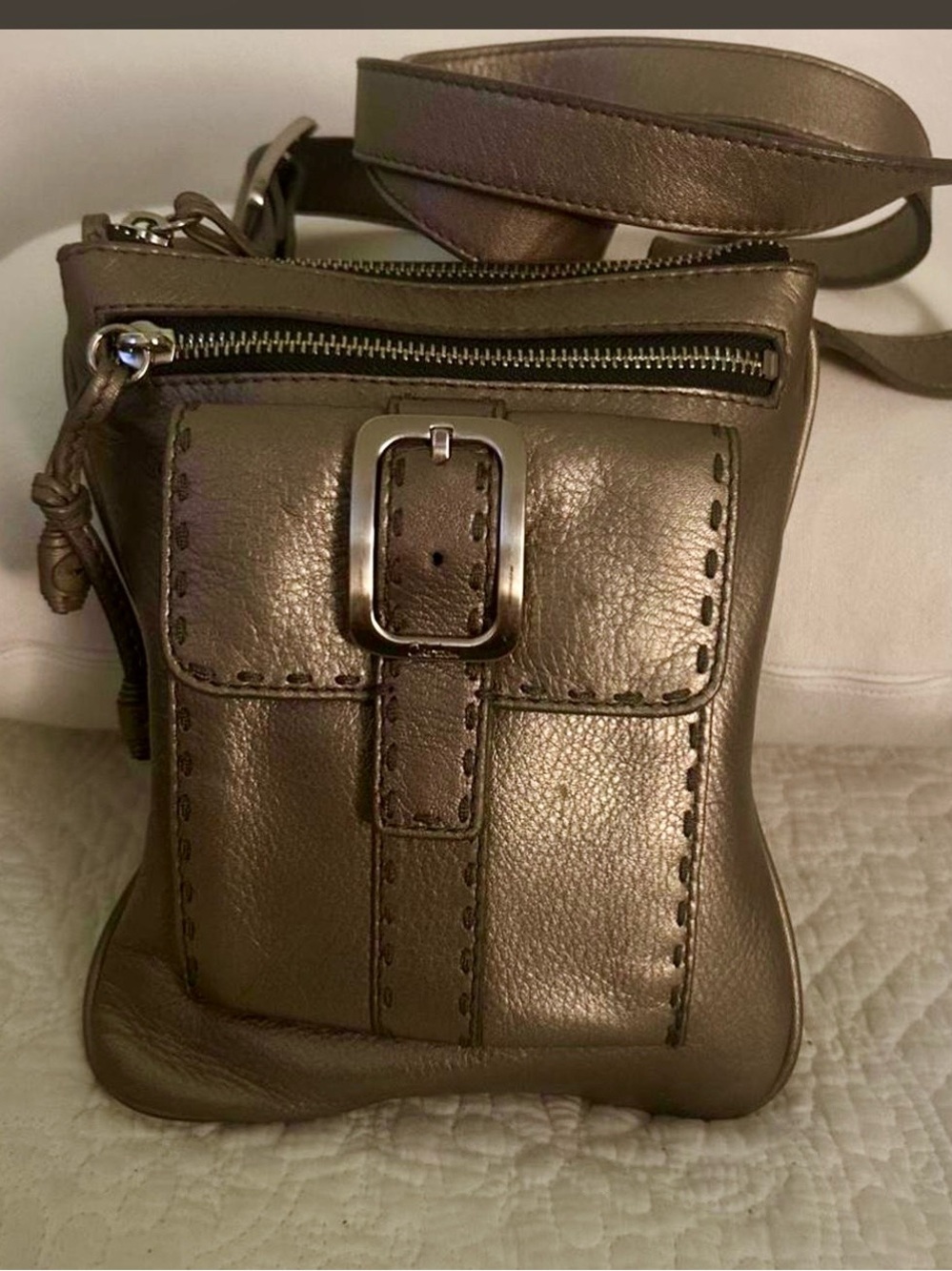 Cole Haan Metallic Pewter Crossbody Bag